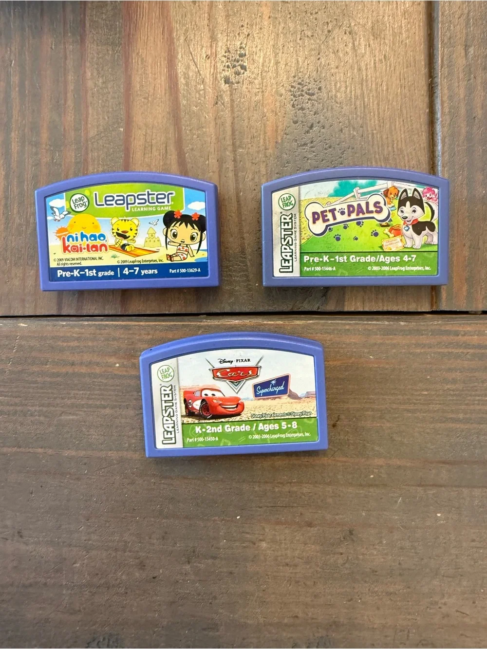 Lot of 3 Leap Frog Leapster Pet Pals, Ni Hao Kai-Lan, Cars Learning Cartridges